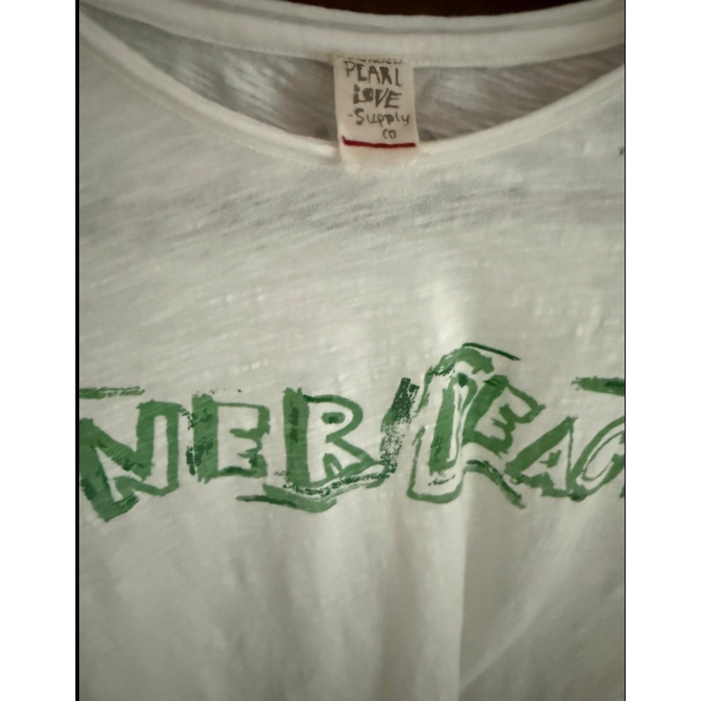 Magnolia Pearl Inner Peace Graphic Boyfriend Tee White Cotton O/S Distressed - Picture 6 of 8